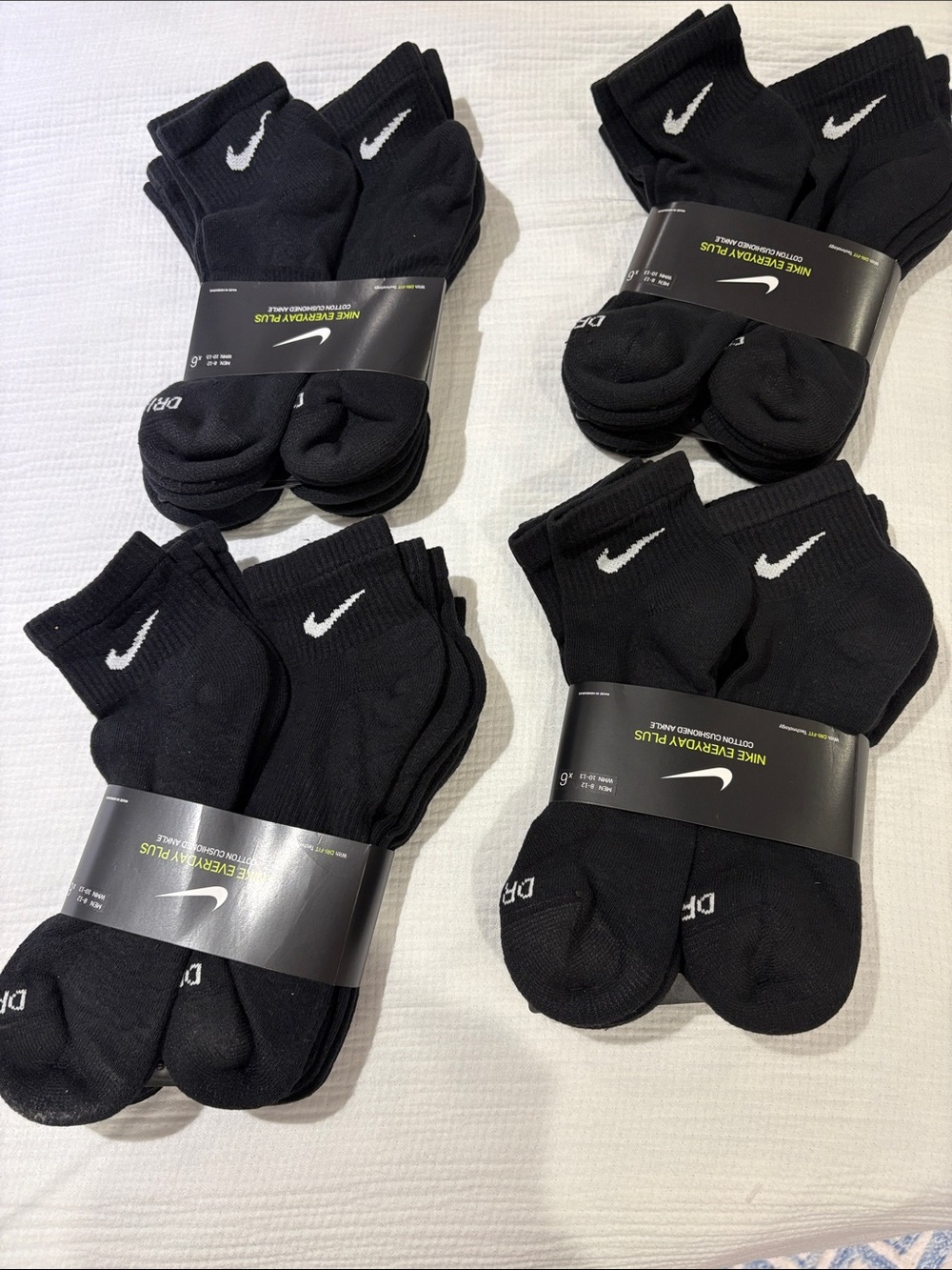 Nike Black Ankle Crew Socks - 4-Packages. Each package contains 6 pair of socks.